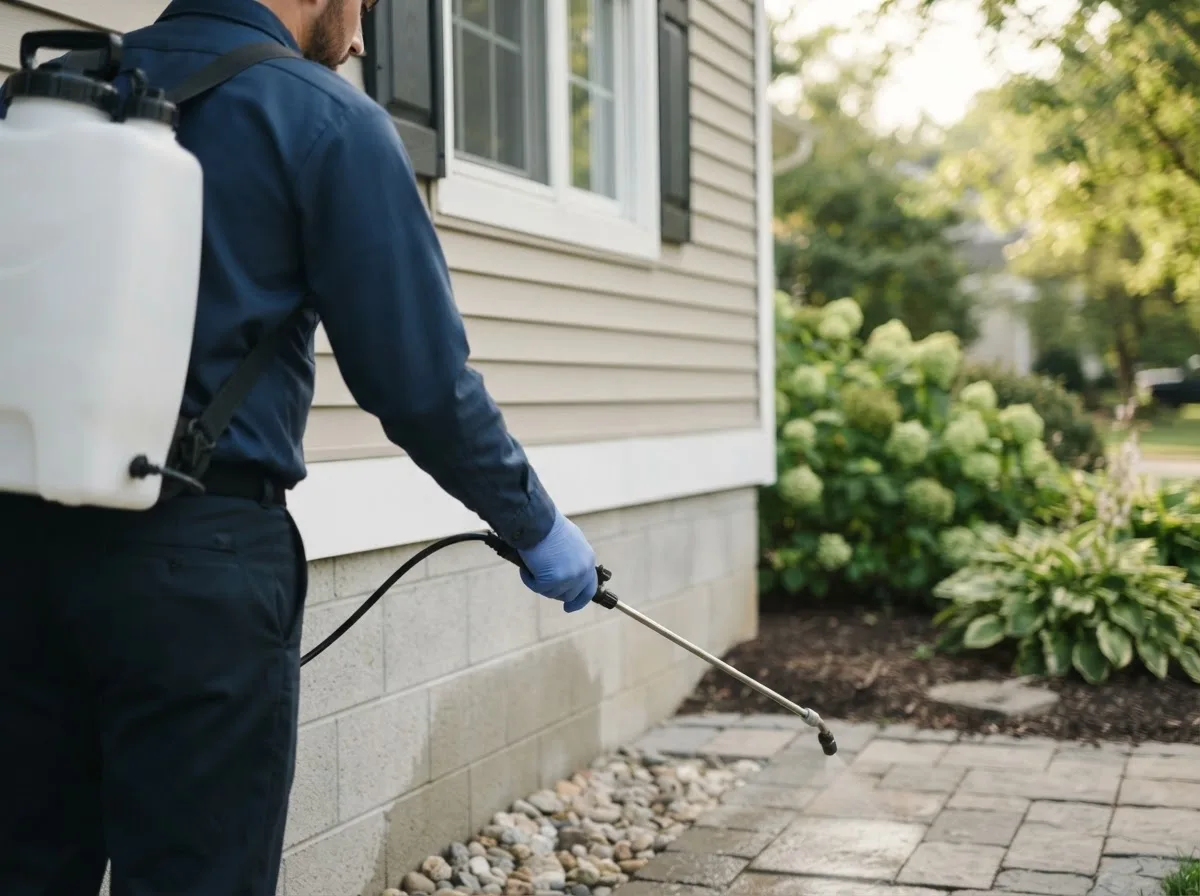 Pest control technician inspecting a home in Murray City, OH